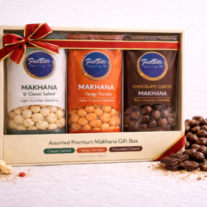 feelbite assorted premium makhana gift box (classic salted | tangy tomato | chocolate coated)