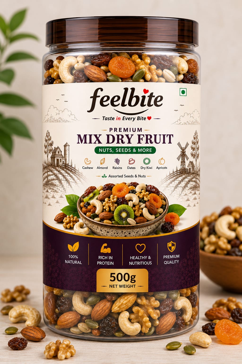 feelbite premium mix dry fruit – nuts, seeds & more (500g)