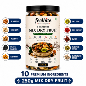 feelbite premium mixed dry fruits 250g | almonds, cashews, raisins, seeds & nuts mix